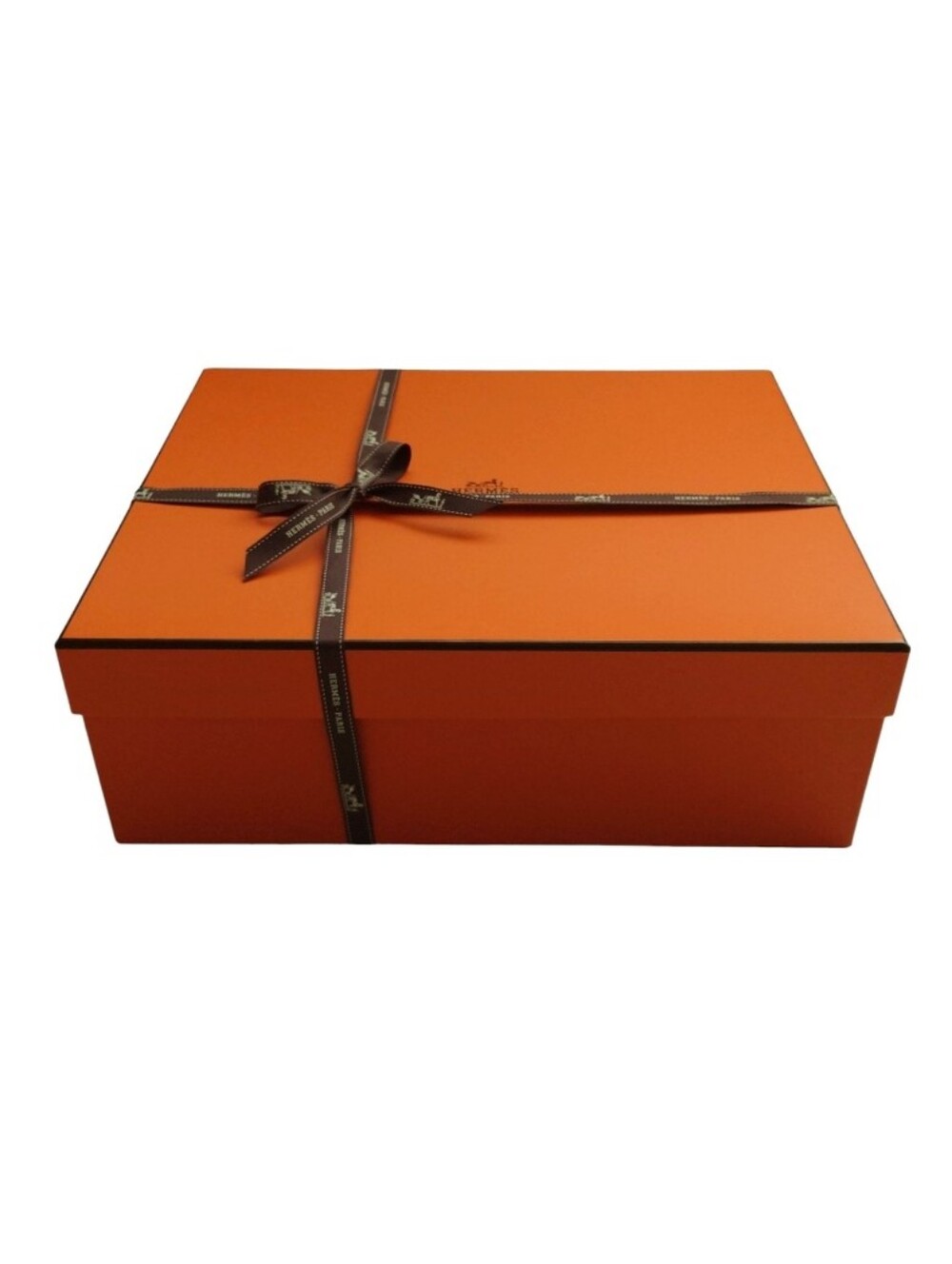 HERMES Large Box Iconic Orange with Brown Ribbon New Authentic